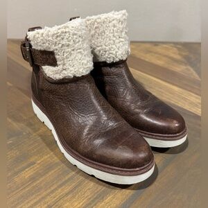 Timberland Kenniston Shearling Cuff Ankle Boots Leather Brown Fleece | Size 6